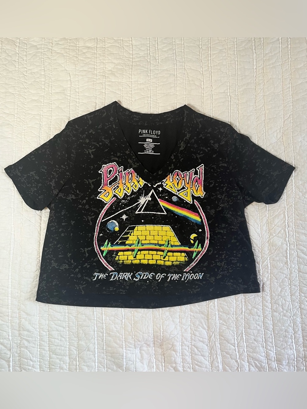 Pink Floyd Dark Side Of The Moon Acid Wash Crop Top M